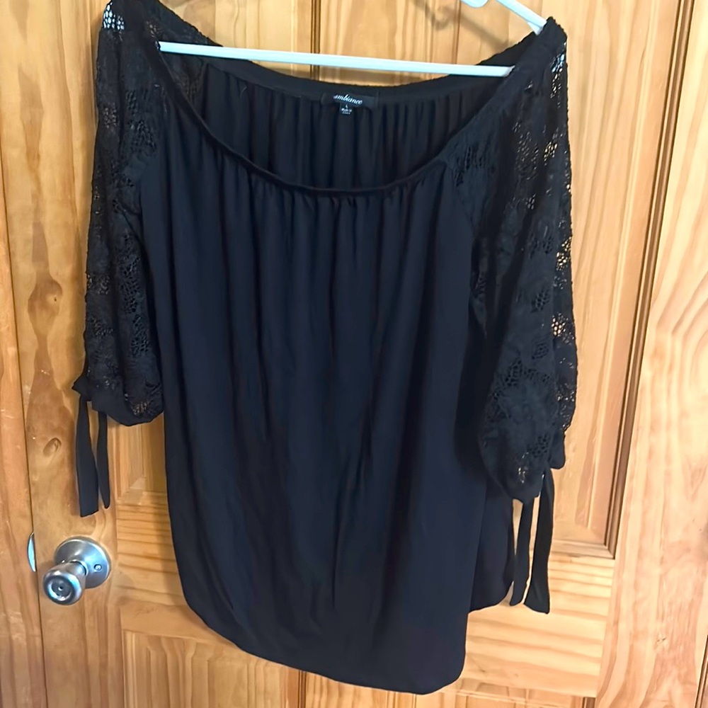 Black off the shoulder 3/4 lace sleeve top with ties